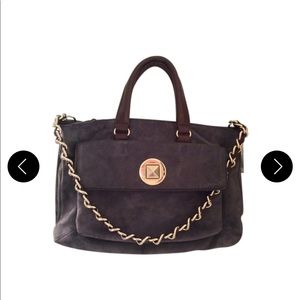 Kate spade with chain link strap dove grey suede tote